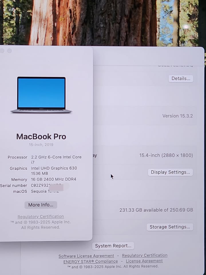 Refurbished MacBook Pro 15" (2019) – i7 6-Core, 16GB RAM, 256GB SSD, 4 USB-C Ports! MacOS: Sequoia