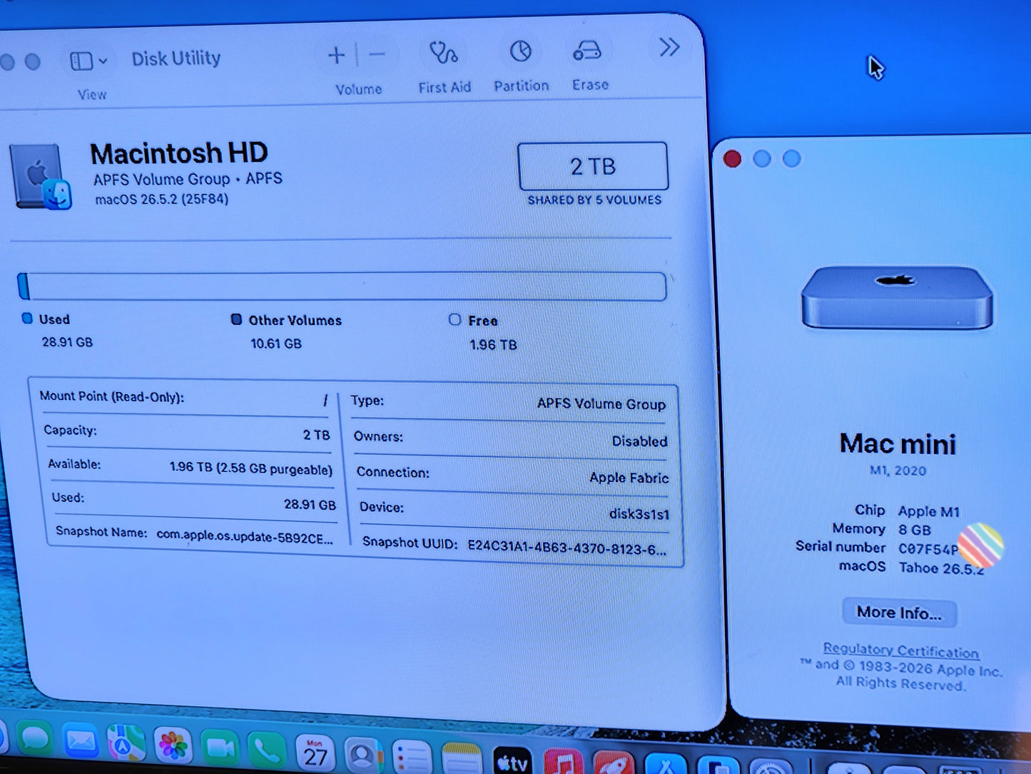 Apple Mac mini (2020) M1 – 8GB RAM, Upgraded 2TB SSD, MacOS 26, Good Condition!