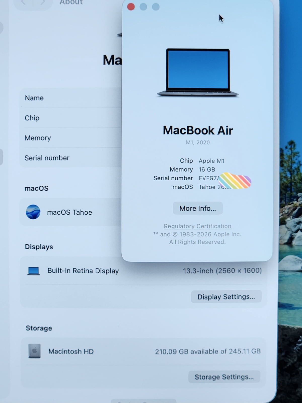 MacBook AIR M1 (13 inch 2020) 16GB 256GB GOOD CONDITION , used