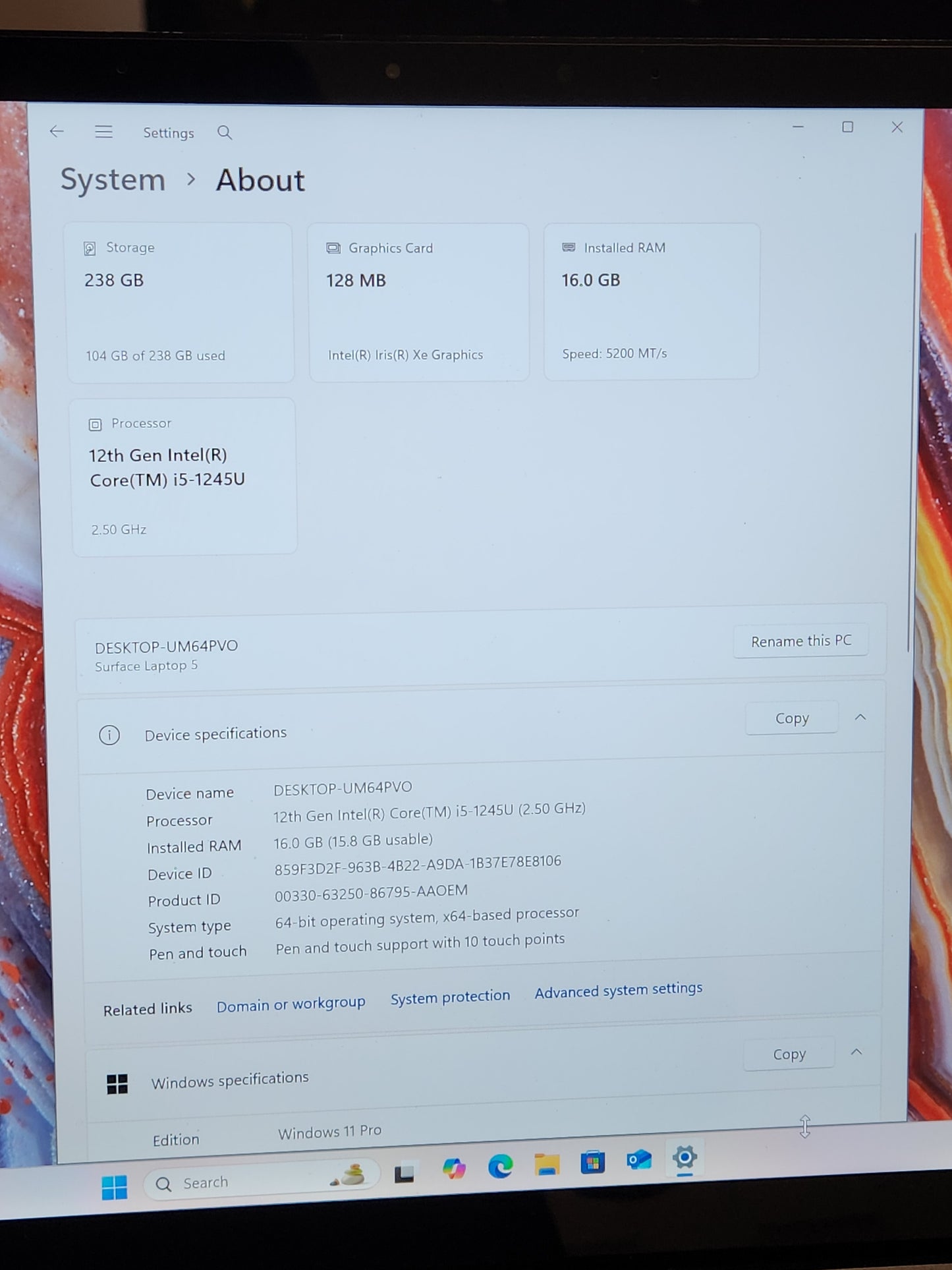 Refurbished Microsoft surface laptop 5 (13inch i5-12gen 16gb ddr5 256gb ssd). Good condition