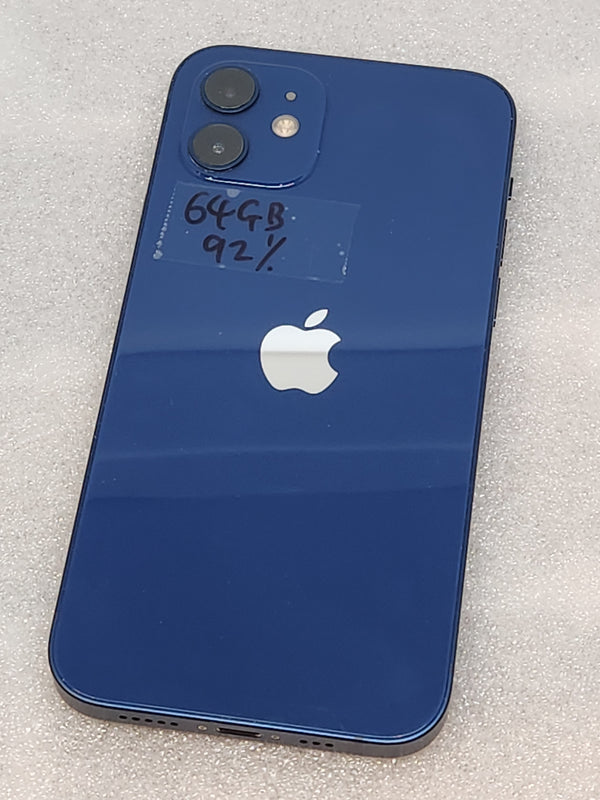 Refurbised iPhone 12. .blue. 64GB. unlocked. iOS 26. battery health 92%