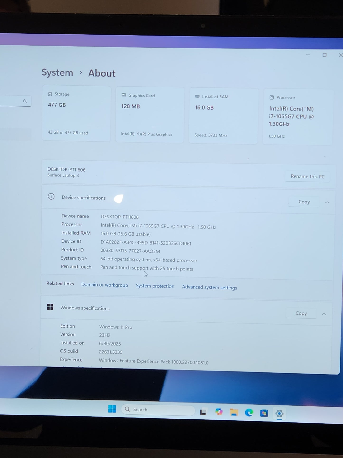 Refurbished Microsoft surface laptop 3 (15-inch i7-10gen 1.3 GHz 16gb ram 500gb ssd) fair condition